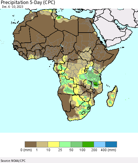 Africa Precipitation 5-Day (CPC) Thematic Map For 12/6/2023 - 12/10/2023