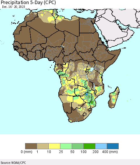 Africa Precipitation 5-Day (CPC) Thematic Map For 12/16/2023 - 12/20/2023