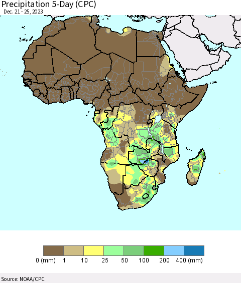Africa Precipitation 5-Day (CPC) Thematic Map For 12/21/2023 - 12/25/2023
