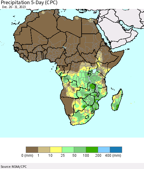 Africa Precipitation 5-Day (CPC) Thematic Map For 12/26/2023 - 12/31/2023