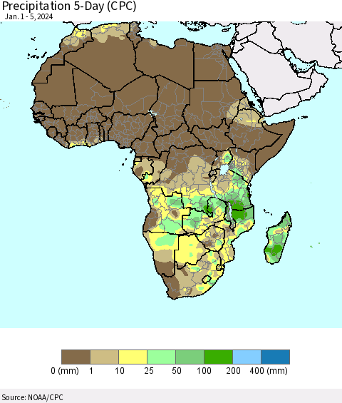 Africa Precipitation 5-Day (CPC) Thematic Map For 1/1/2024 - 1/5/2024