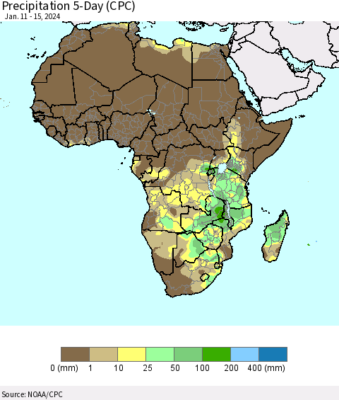 Africa Precipitation 5-Day (CPC) Thematic Map For 1/11/2024 - 1/15/2024