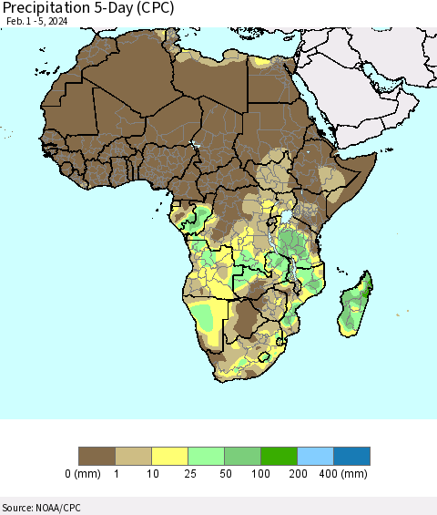 Africa Precipitation 5-Day (CPC) Thematic Map For 2/1/2024 - 2/5/2024