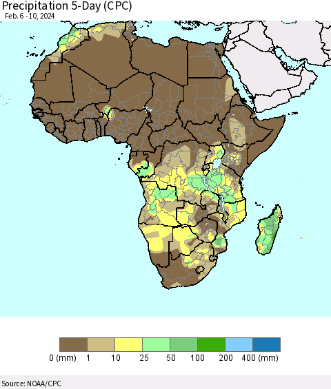 Africa Precipitation 5-Day (CPC) Thematic Map For 2/6/2024 - 2/10/2024