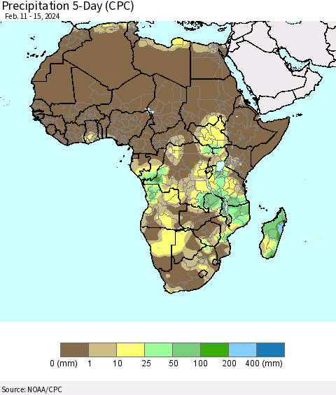Africa Precipitation 5-Day (CPC) Thematic Map For 2/11/2024 - 2/15/2024