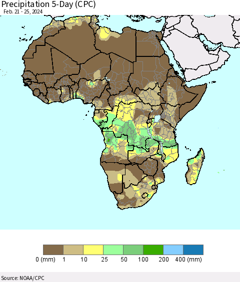 Africa Precipitation 5-Day (CPC) Thematic Map For 2/21/2024 - 2/25/2024