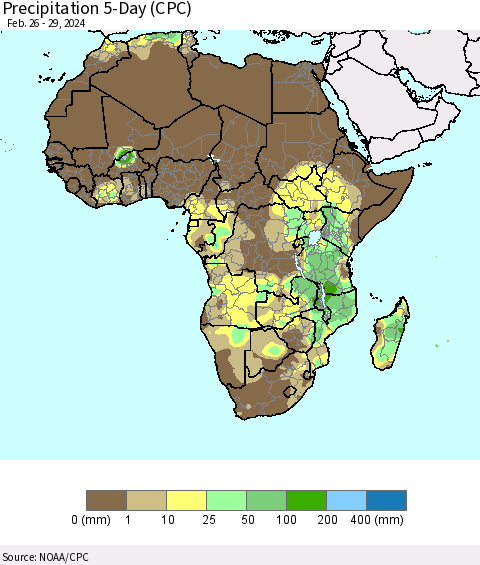 Africa Precipitation 5-Day (CPC) Thematic Map For 2/26/2024 - 2/29/2024