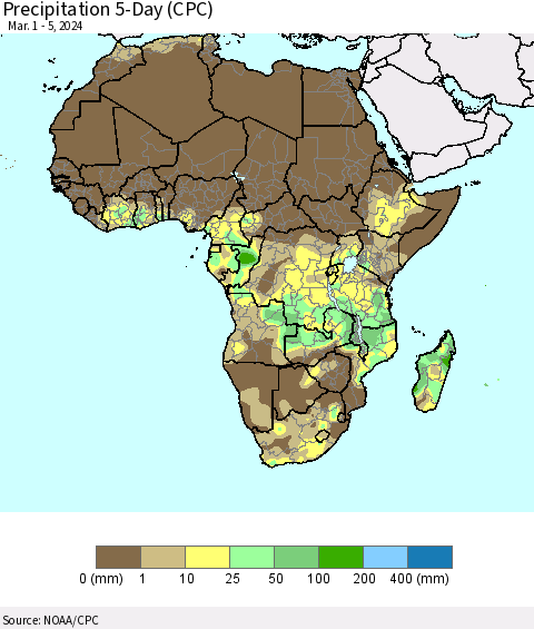 Africa Precipitation 5-Day (CPC) Thematic Map For 3/1/2024 - 3/5/2024