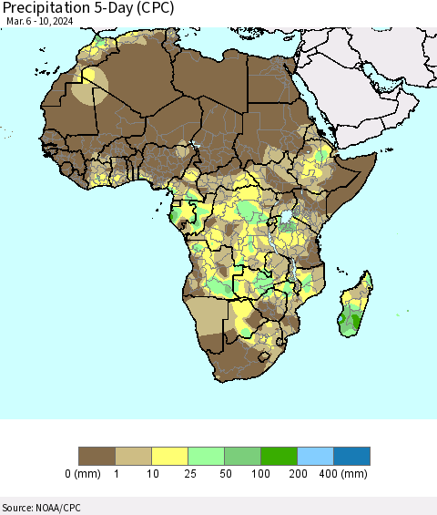 Africa Precipitation 5-Day (CPC) Thematic Map For 3/6/2024 - 3/10/2024
