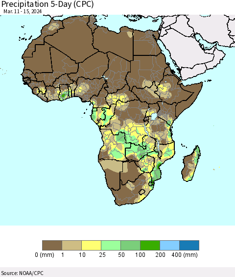 Africa Precipitation 5-Day (CPC) Thematic Map For 3/11/2024 - 3/15/2024
