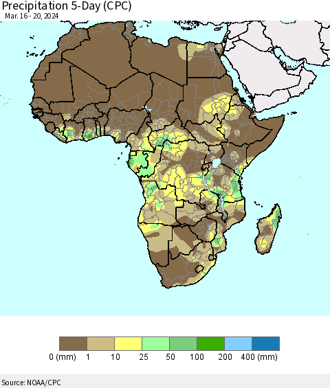 Africa Precipitation 5-Day (CPC) Thematic Map For 3/16/2024 - 3/20/2024