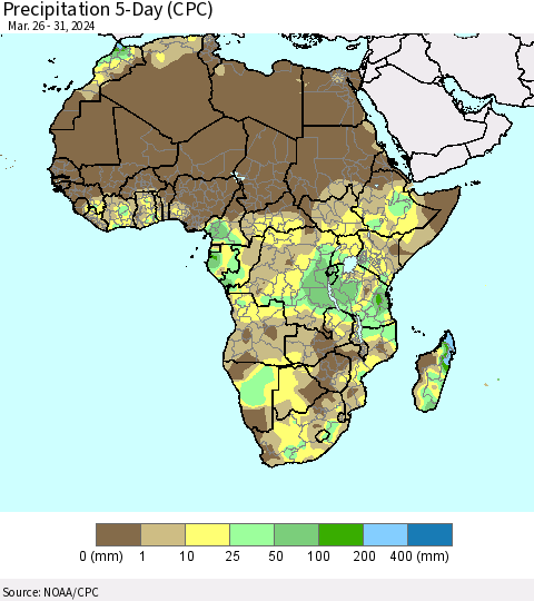 Africa Precipitation 5-Day (CPC) Thematic Map For 3/26/2024 - 3/31/2024