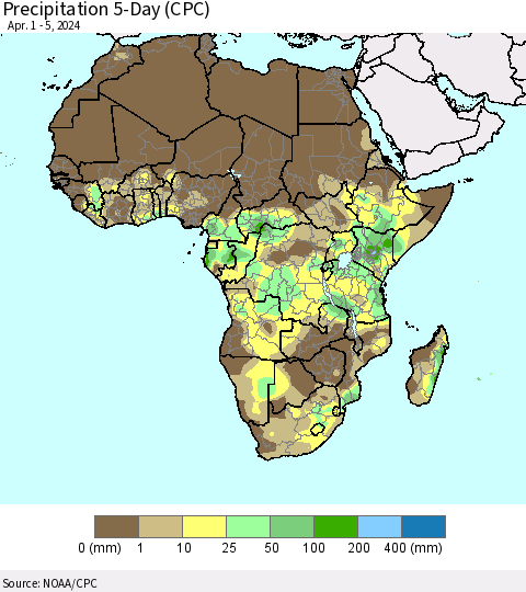Africa Precipitation 5-Day (CPC) Thematic Map For 4/1/2024 - 4/5/2024