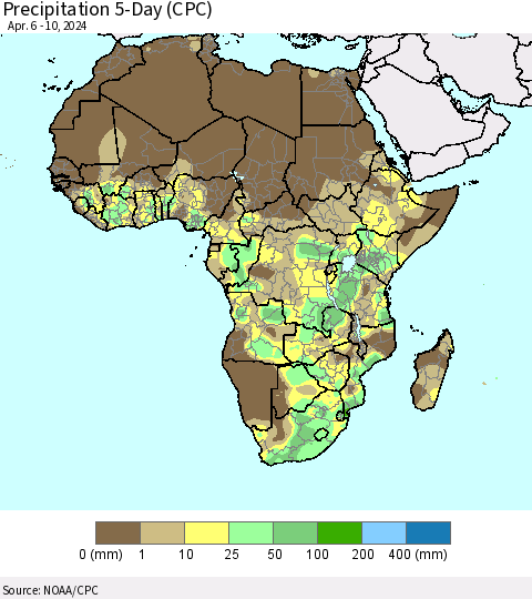 Africa Precipitation 5-Day (CPC) Thematic Map For 4/6/2024 - 4/10/2024