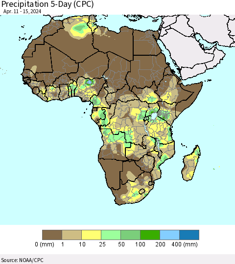 Africa Precipitation 5-Day (CPC) Thematic Map For 4/11/2024 - 4/15/2024