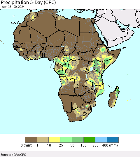 Africa Precipitation 5-Day (CPC) Thematic Map For 4/16/2024 - 4/20/2024