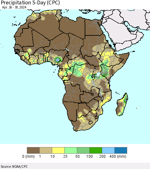 Africa Precipitation 5-Day (CPC) Thematic Map For 4/26/2024 - 4/30/2024