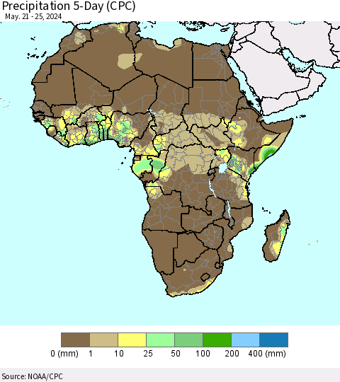 Africa Precipitation 5-Day (CPC) Thematic Map For 5/21/2024 - 5/25/2024