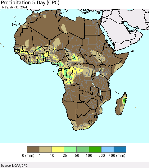 Africa Precipitation 5-Day (CPC) Thematic Map For 5/26/2024 - 5/31/2024