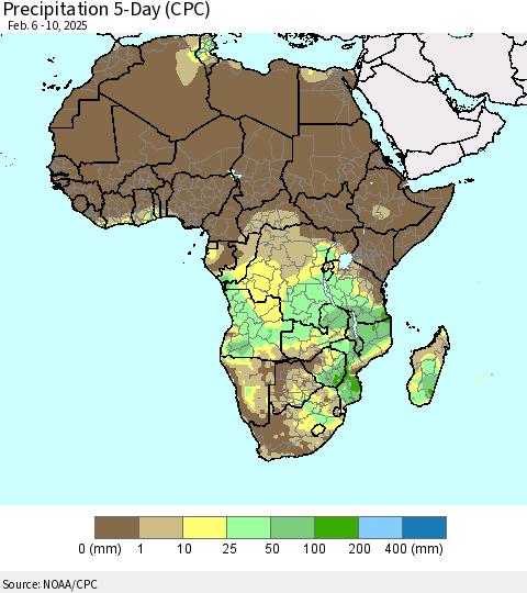 Africa Precipitation 5-Day (CPC) Thematic Map For 2/6/2025 - 2/10/2025