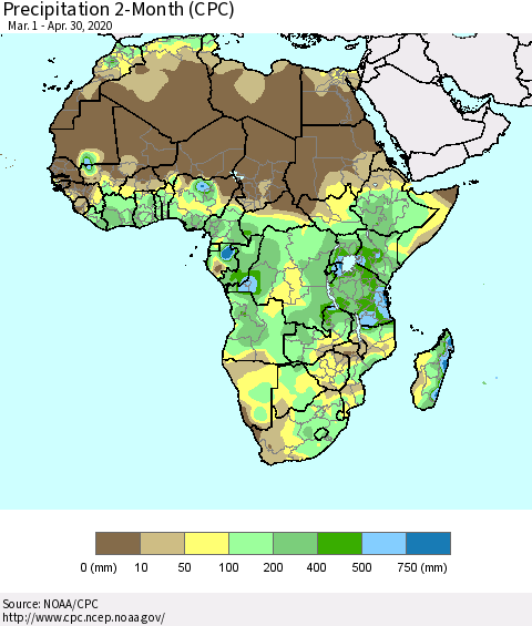Africa Precipitation 2-Month (CPC) Thematic Map For 3/1/2020 - 4/30/2020