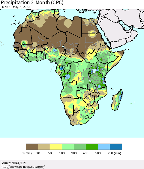 Africa Precipitation 2-Month (CPC) Thematic Map For 3/6/2020 - 5/5/2020