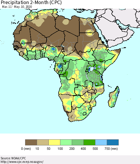 Africa Precipitation 2-Month (CPC) Thematic Map For 3/11/2020 - 5/10/2020