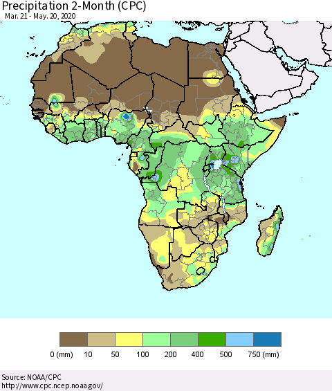 Africa Precipitation 2-Month (CPC) Thematic Map For 3/21/2020 - 5/20/2020