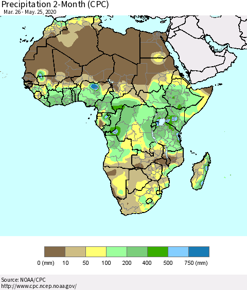 Africa Precipitation 2-Month (CPC) Thematic Map For 3/26/2020 - 5/25/2020