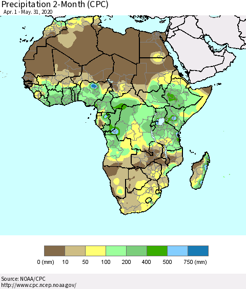 Africa Precipitation 2-Month (CPC) Thematic Map For 4/1/2020 - 5/31/2020