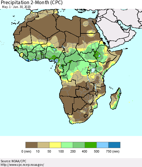 Africa Precipitation 2-Month (CPC) Thematic Map For 5/1/2020 - 6/30/2020