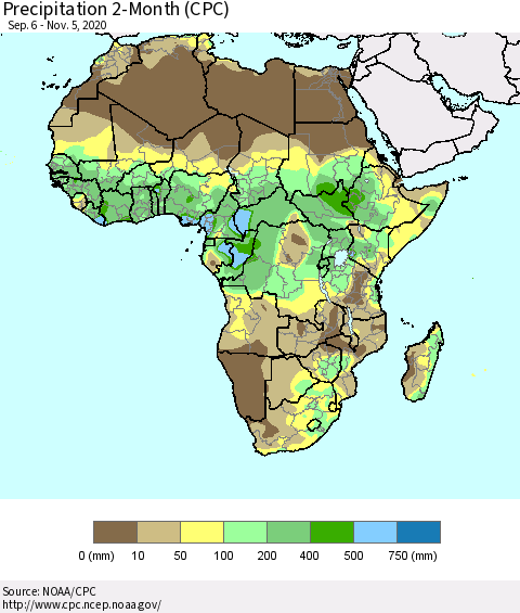 Africa Precipitation 2-Month (CPC) Thematic Map For 9/6/2020 - 11/5/2020