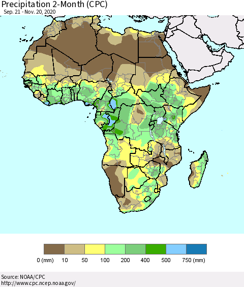 Africa Precipitation 2-Month (CPC) Thematic Map For 9/21/2020 - 11/20/2020