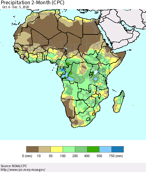 Africa Precipitation 2-Month (CPC) Thematic Map For 10/6/2020 - 12/5/2020