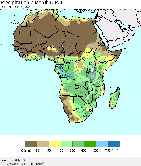 Africa Precipitation 2-Month (CPC) Thematic Map For 10/21/2020 - 12/20/2020