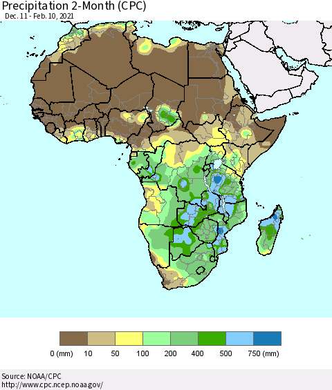 Africa Precipitation 2-Month (CPC) Thematic Map For 12/11/2020 - 2/10/2021