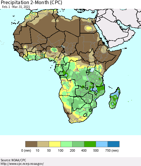 Africa Precipitation 2-Month (CPC) Thematic Map For 2/1/2021 - 3/31/2021