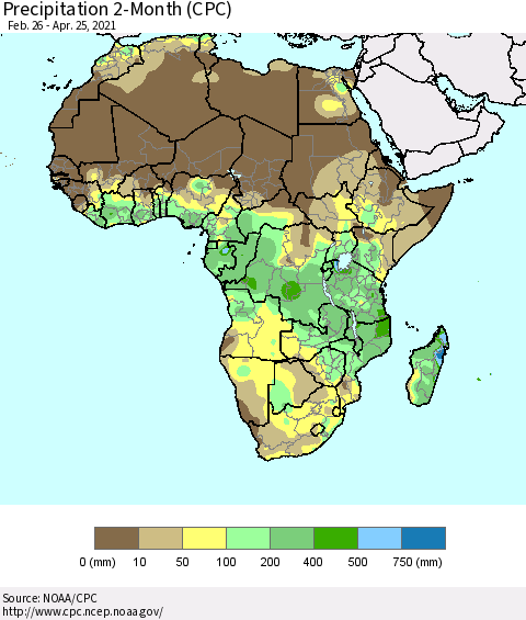Africa Precipitation 2-Month (CPC) Thematic Map For 2/26/2021 - 4/25/2021