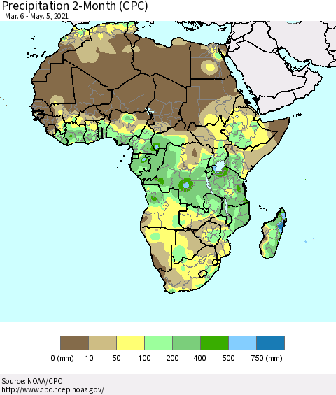 Africa Precipitation 2-Month (CPC) Thematic Map For 3/6/2021 - 5/5/2021