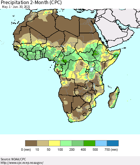 Africa Precipitation 2-Month (CPC) Thematic Map For 5/1/2021 - 6/30/2021