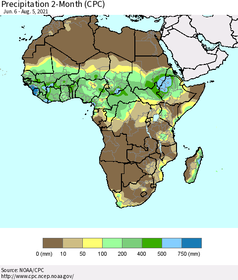 Africa Precipitation 2-Month (CPC) Thematic Map For 6/6/2021 - 8/5/2021