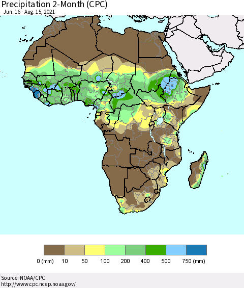 Africa Precipitation 2-Month (CPC) Thematic Map For 6/16/2021 - 8/15/2021