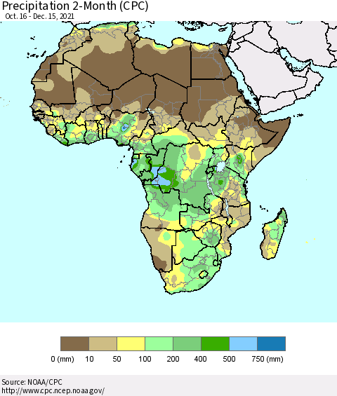 Africa Precipitation 2-Month (CPC) Thematic Map For 10/16/2021 - 12/15/2021