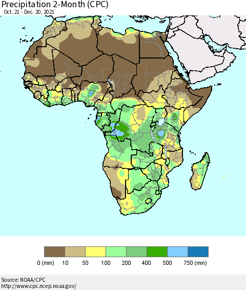 Africa Precipitation 2-Month (CPC) Thematic Map For 10/21/2021 - 12/20/2021