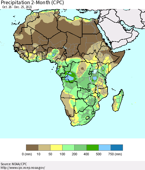 Africa Precipitation 2-Month (CPC) Thematic Map For 10/26/2021 - 12/25/2021