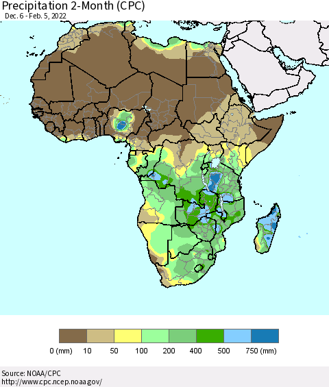 Africa Precipitation 2-Month (CPC) Thematic Map For 12/6/2021 - 2/5/2022
