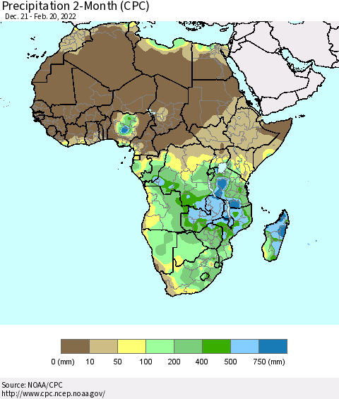 Africa Precipitation 2-Month (CPC) Thematic Map For 12/21/2021 - 2/20/2022