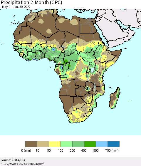 Africa Precipitation 2-Month (CPC) Thematic Map For 5/1/2022 - 6/30/2022