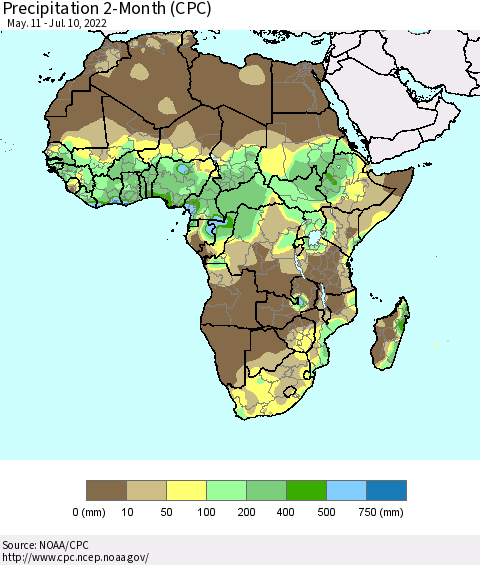 Africa Precipitation 2-Month (CPC) Thematic Map For 5/11/2022 - 7/10/2022