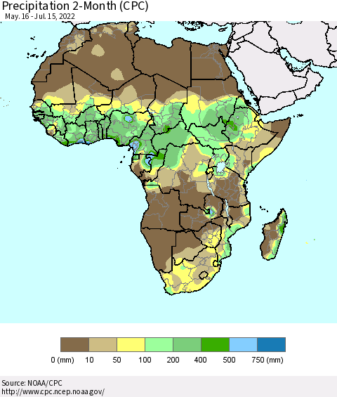 Africa Precipitation 2-Month (CPC) Thematic Map For 5/16/2022 - 7/15/2022